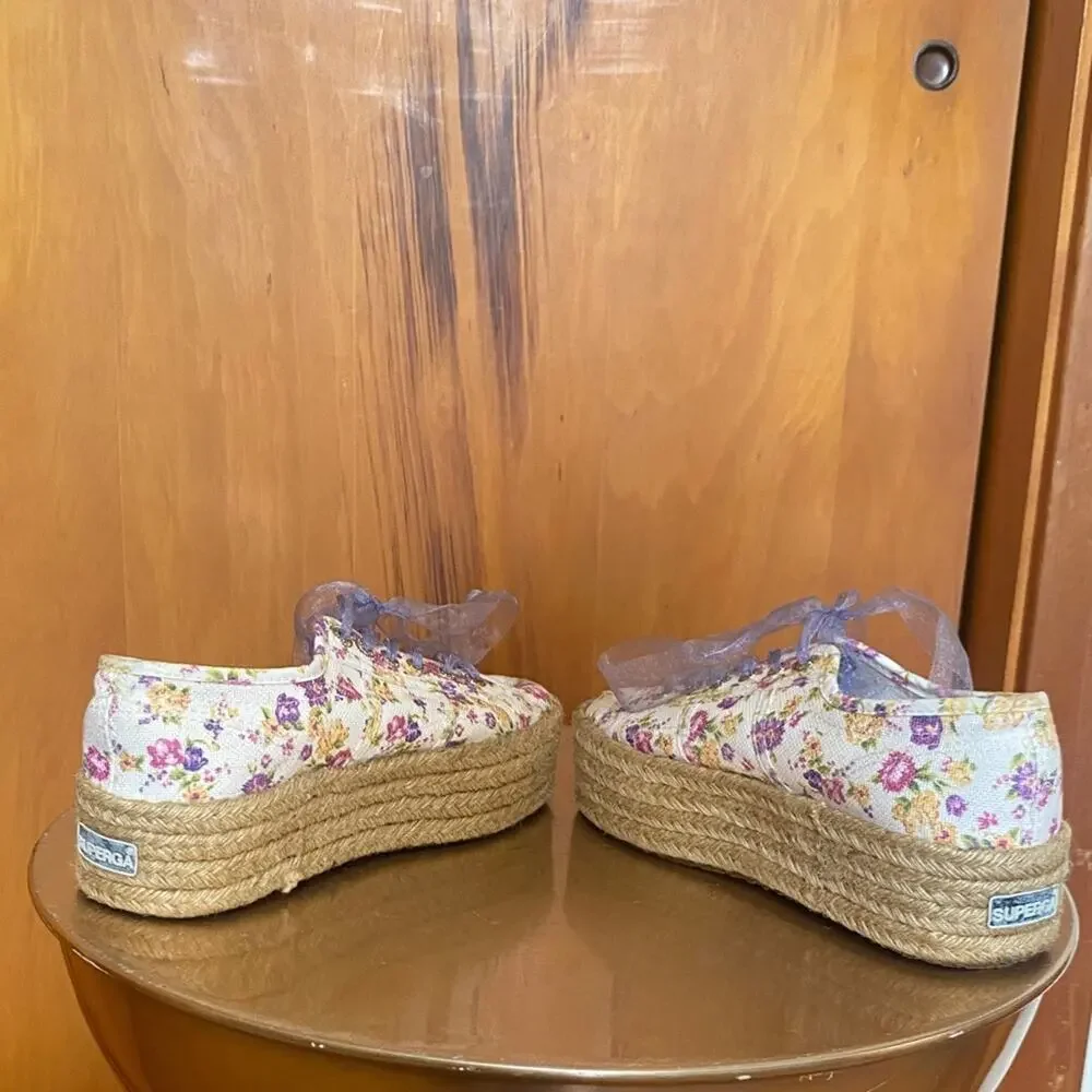 LoveShackFancy Floral Espadrille Platform Sneakers Superga Sheer Purple Laces